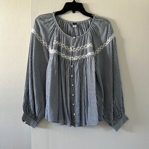 Old Navy Peasant Top - Blue/White Pinstriped